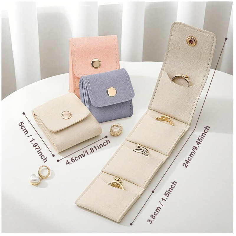 Pink Portable Mini Jewelry Pouch Soft Velvet Travel Organizer for Rings and Earrings Compact Snap Button Storage Bag Ideal for Daily Use