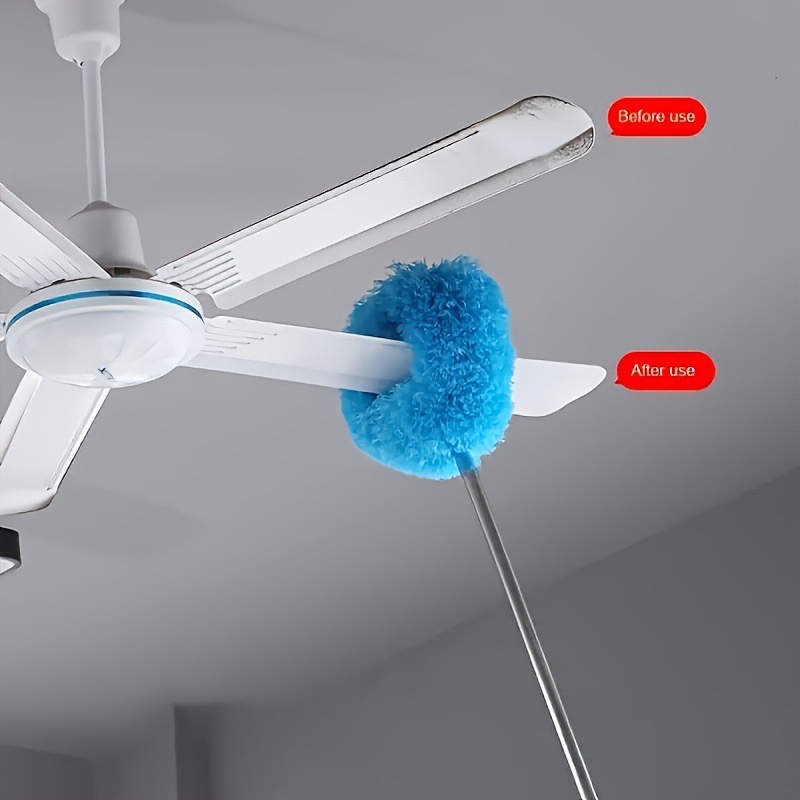 Blue 4 Pack Telescopic Microfiber Duster with Extendable Stainless Steel Pole - Anti-Static Ceiling Fan Cleaning Tool for High Reach & Tight Gaps - Washable & Compact Design (33cm - 80cm)