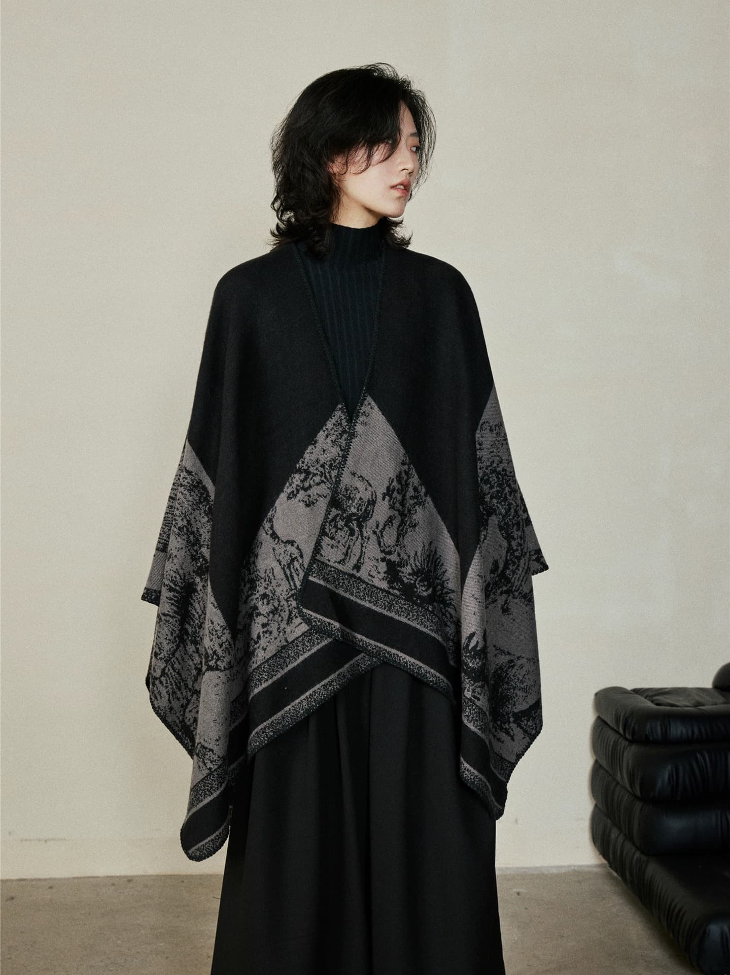 Faux Cashmere Shawl Geometric Pattern 160x135cm Purple Cyan