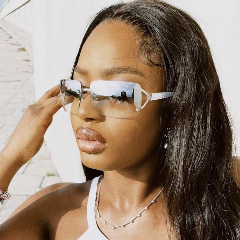 Rimless Sunglasses Y2K Butterfly UV400 Bling Rhinestone Frameless Oversized Leopard Brown