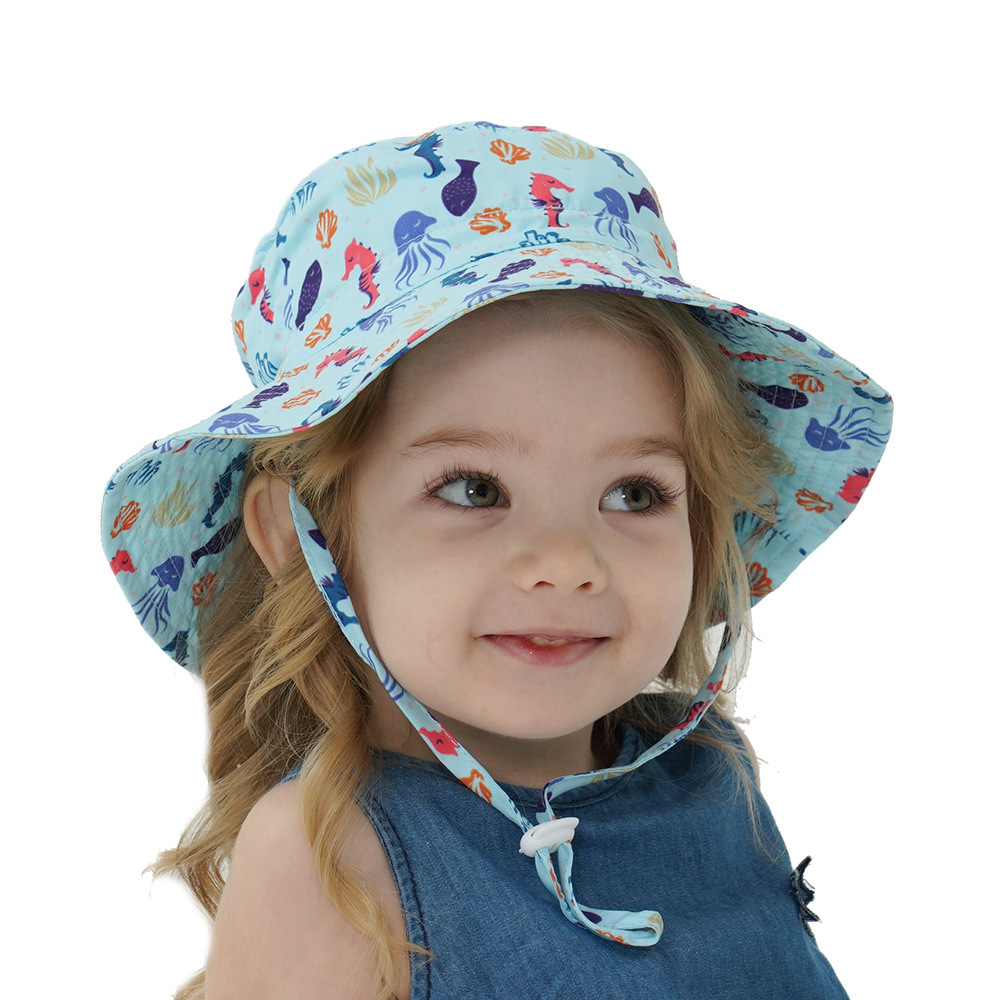 2-Pack Blue Seahorse Pattern Kids Sun Hat and Travel Beach Fisherman Cap(M Size for Head Circumference 52-54) - Breathable UV Protection Cap