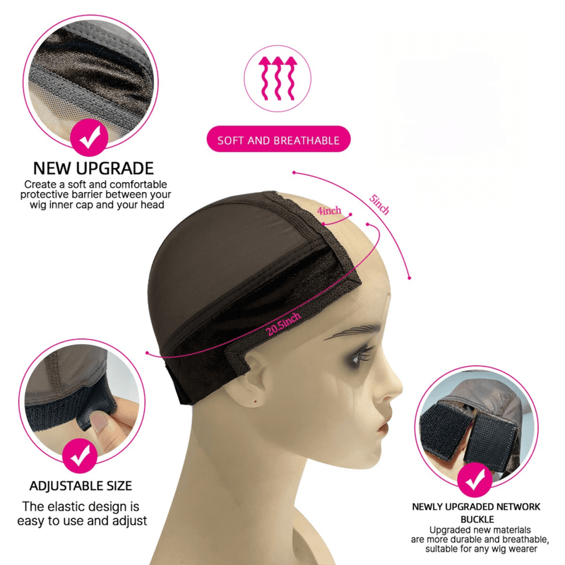 U-Part Open-Ear Wig Cap Double Velvet Lace 4x5 Inch Beige 2-Pack