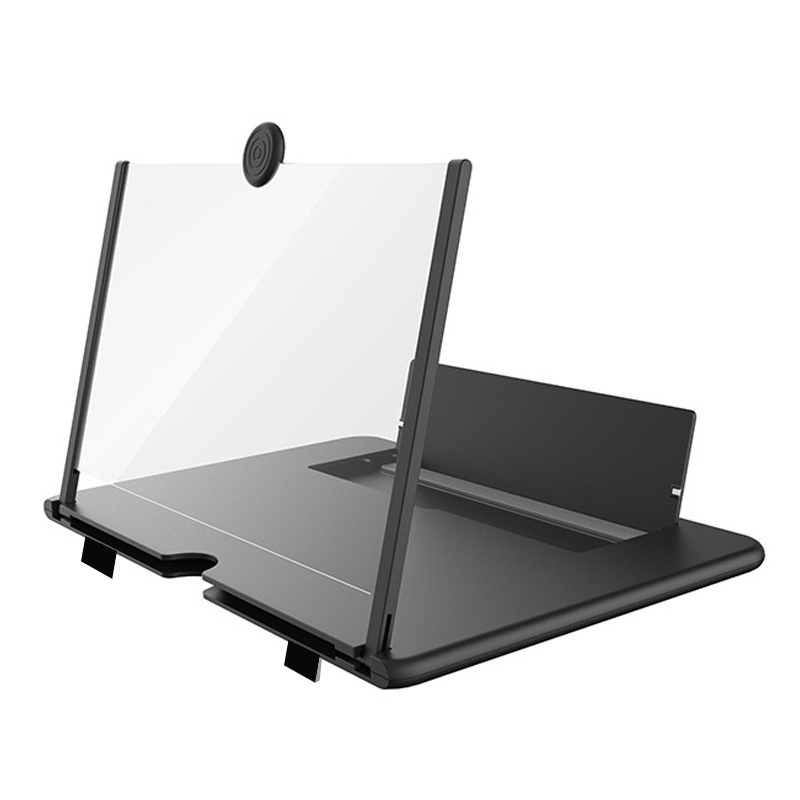 Black 14-Inch Ultra-Clear Portable Retractable HD Mobile Phone Screen Magnifier - Eye Protection Fresnel Lens Projector, with Built-in Phone Holder & Adjustable Base