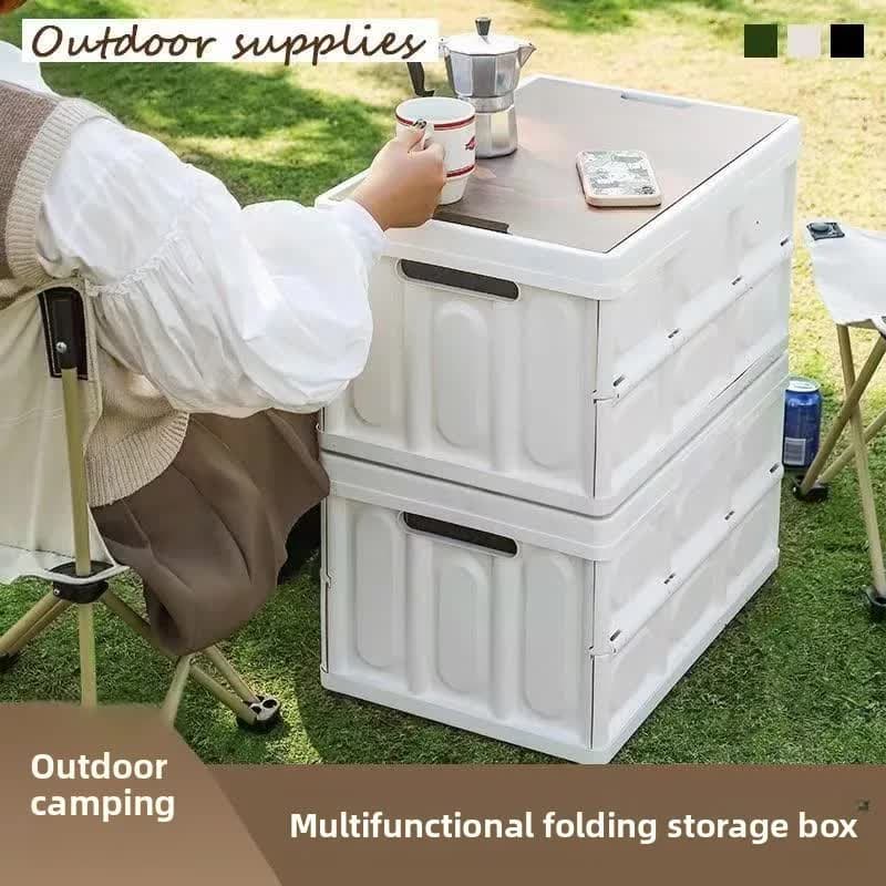 Collapsible Storage Box with Wooden Table Top 42x28x23CM White
