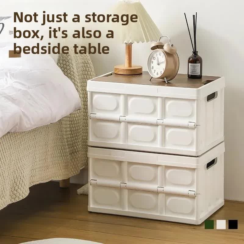Collapsible Storage Box with Wooden Table Top 42x28x23CM White