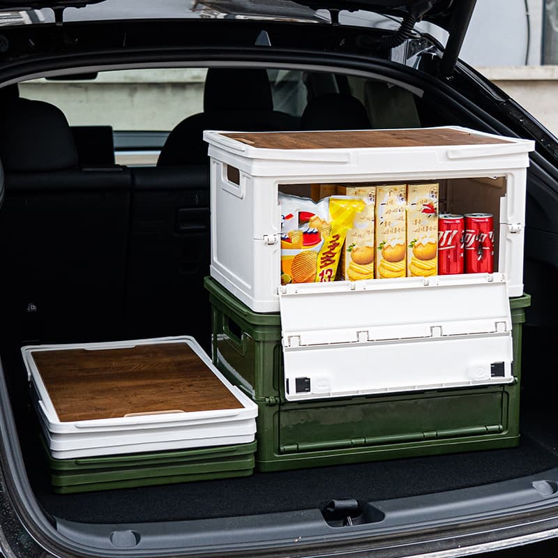 Collapsible Storage Box with Wooden Table Top 42x28x23CM White