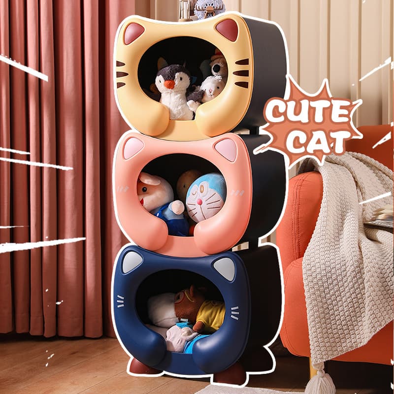 Cat-Themed Stackable Storage Bin Multi-purpose Pet Bed and Toy Organizer 42.5cm x 36cm x 33cm Pink