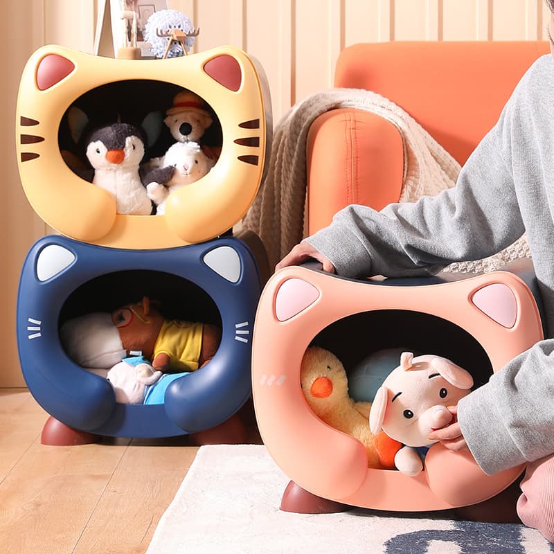 Cat-Themed Stackable Storage Bin Multi-purpose Pet Bed and Toy Organizer 42.5cm x 36cm x 33cm Pink