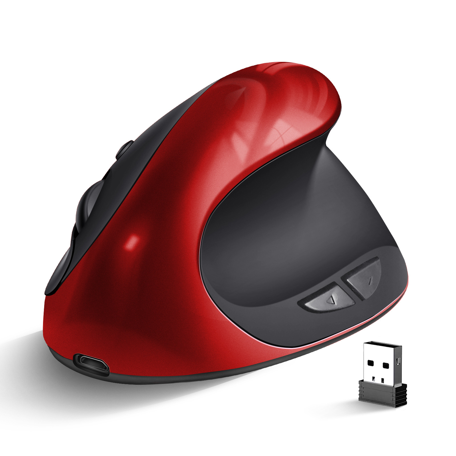 Red 3rd Gen Vertical Wireless Mouse with USB-C Charging - Ergonomic 2.4G Silent Click Design for Office and Laptop Use