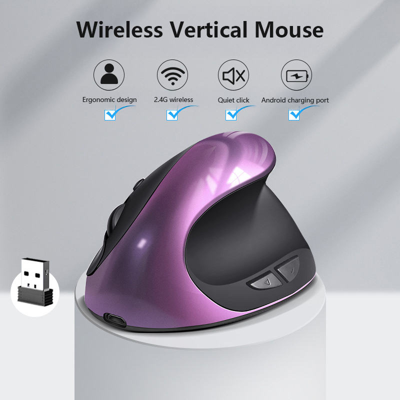 Blue 3rd Gen Vertical Wireless Mouse with USB-C Charging - Ergonomic 2.4G Silent Click Design for Office and Laptop Use