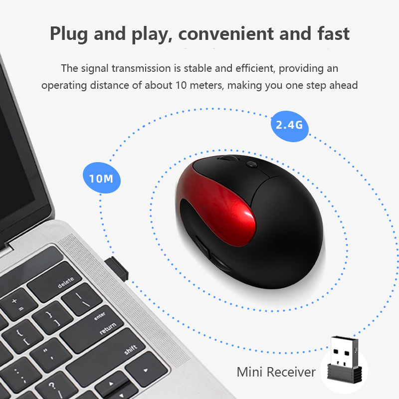 Black 3rd Gen Vertical Wireless Mouse with USB-C Charging - Ergonomic 2.4G Silent Click Design for Office and Laptop Use