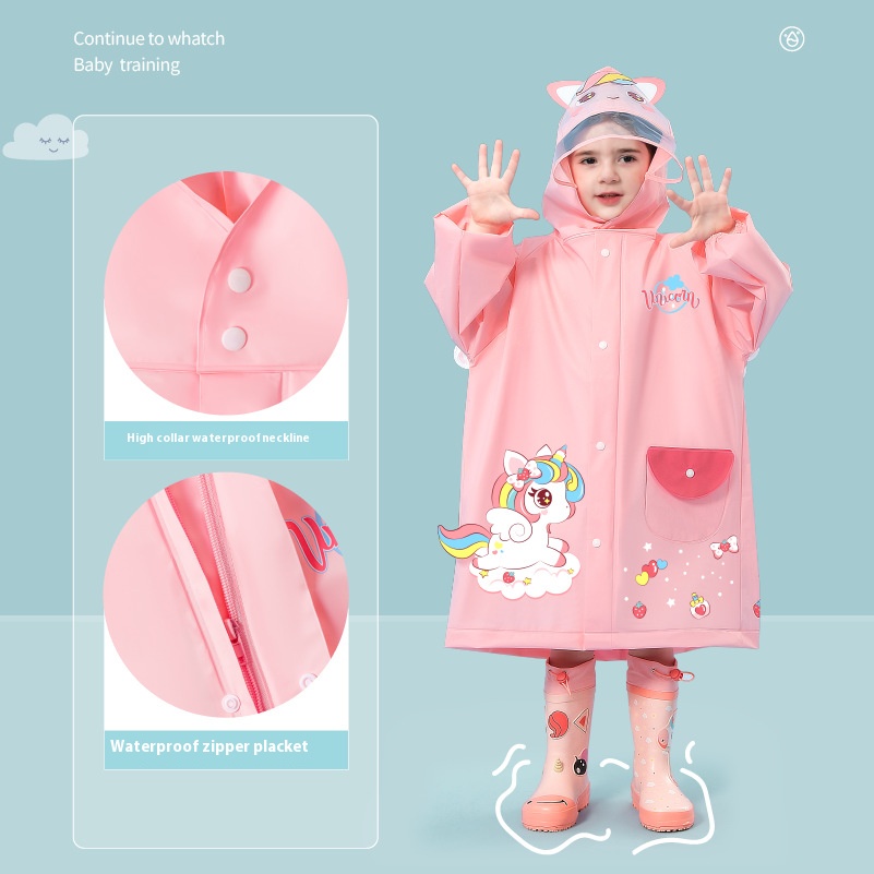 Pink unicorn Kids Waterproof Raincoat with Expandable Backpack Slot Hooded Rain Jacket for Boys & Girls School & Outdoor(size:M)