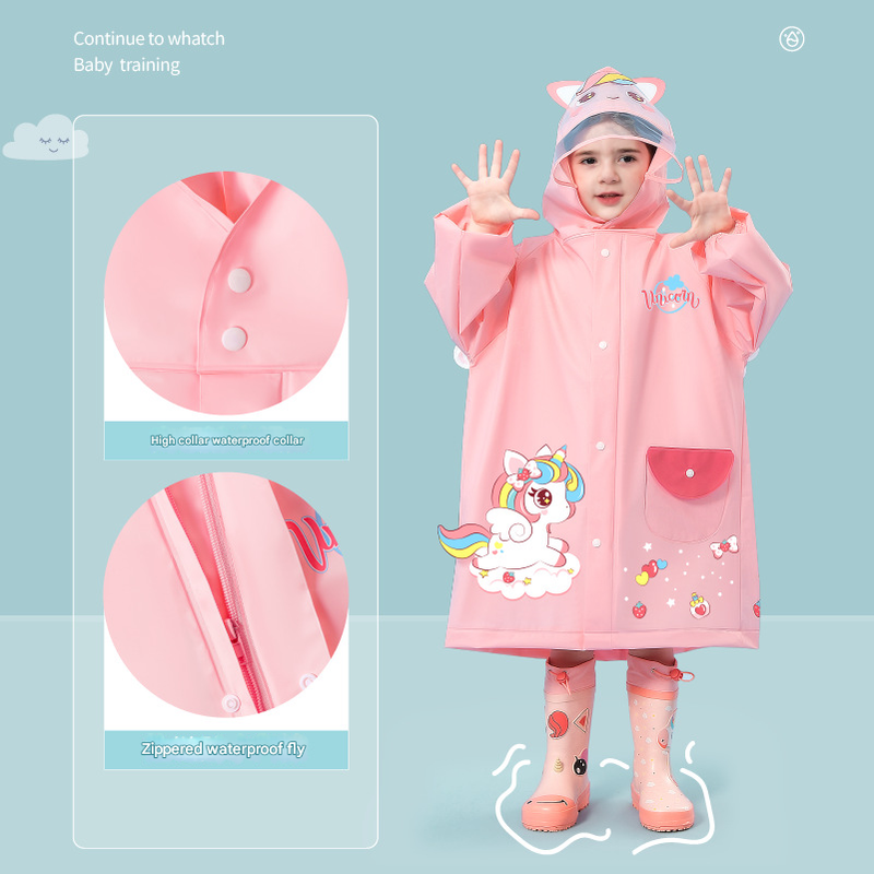 Pink unicorn Kids Waterproof Raincoat with Expandable Backpack Slot Hooded Rain Jacket for Boys & Girls School & Outdoor(size:L)