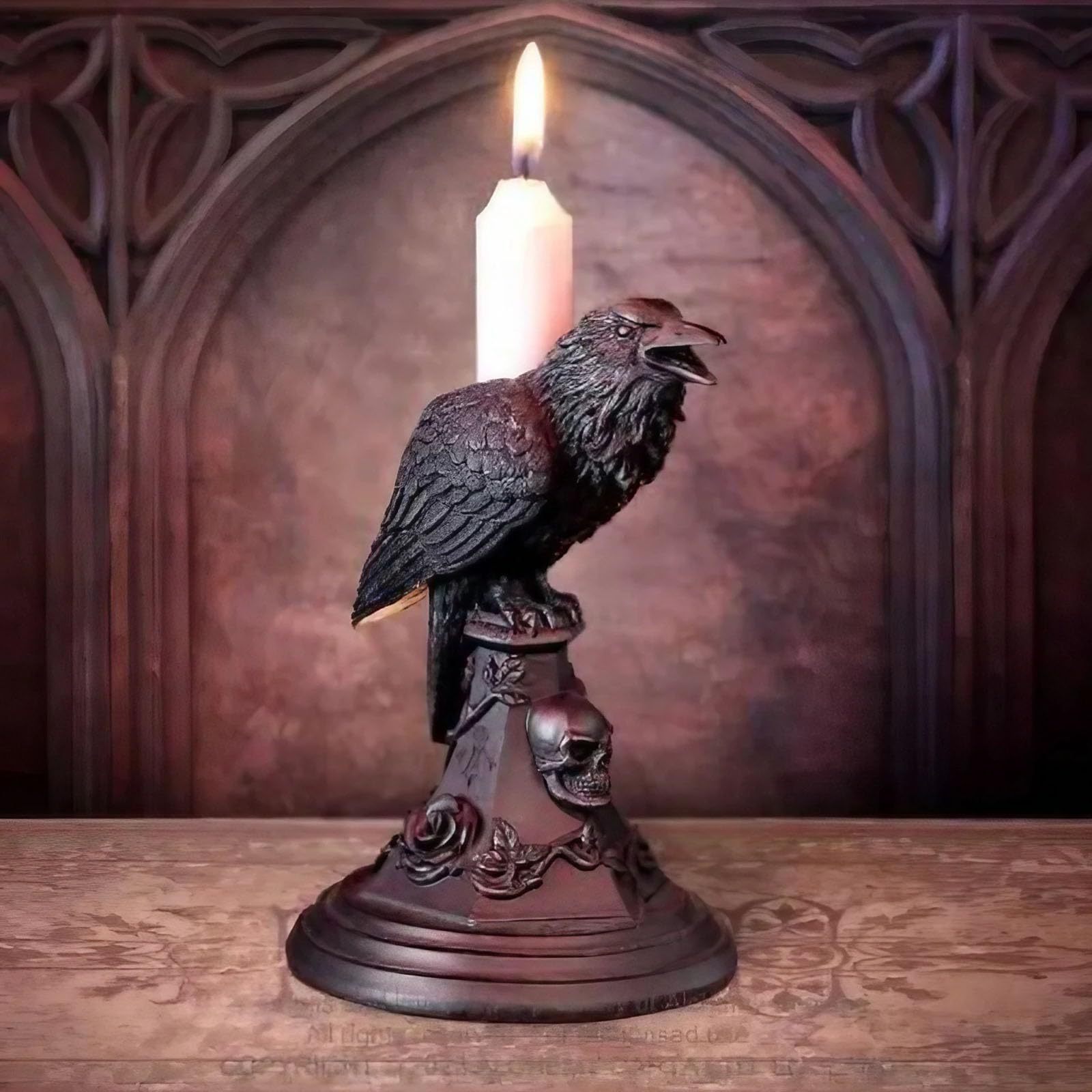 2-PCS Resin Gothic Owl Candlestick Holder Halloween Home Decor Vintage Animal Statue Candle Stand for Table Centerpiece and Party