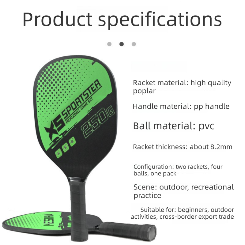 Green Pickleball Paddles Set of 2 Lightweight Wood Rackets with 4 Pickleballs and Carry Bag Outdoor Sports Equipment for Beginners