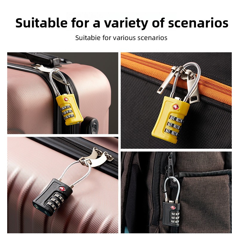 Yellow TSA Approved Cable Combination Padlock 3-Digit Security Lock for Travel Luggage Suitcase Gym Lockers Durable Steel Wire Australian Travel Essential