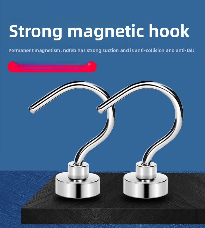 Neodymium Magnetic Hooks 20mm Base Large Open Mouth Hanger Heavy Duty Magnet for Fridge Kitchen BBQ Grill Utensils and Keys Silver
