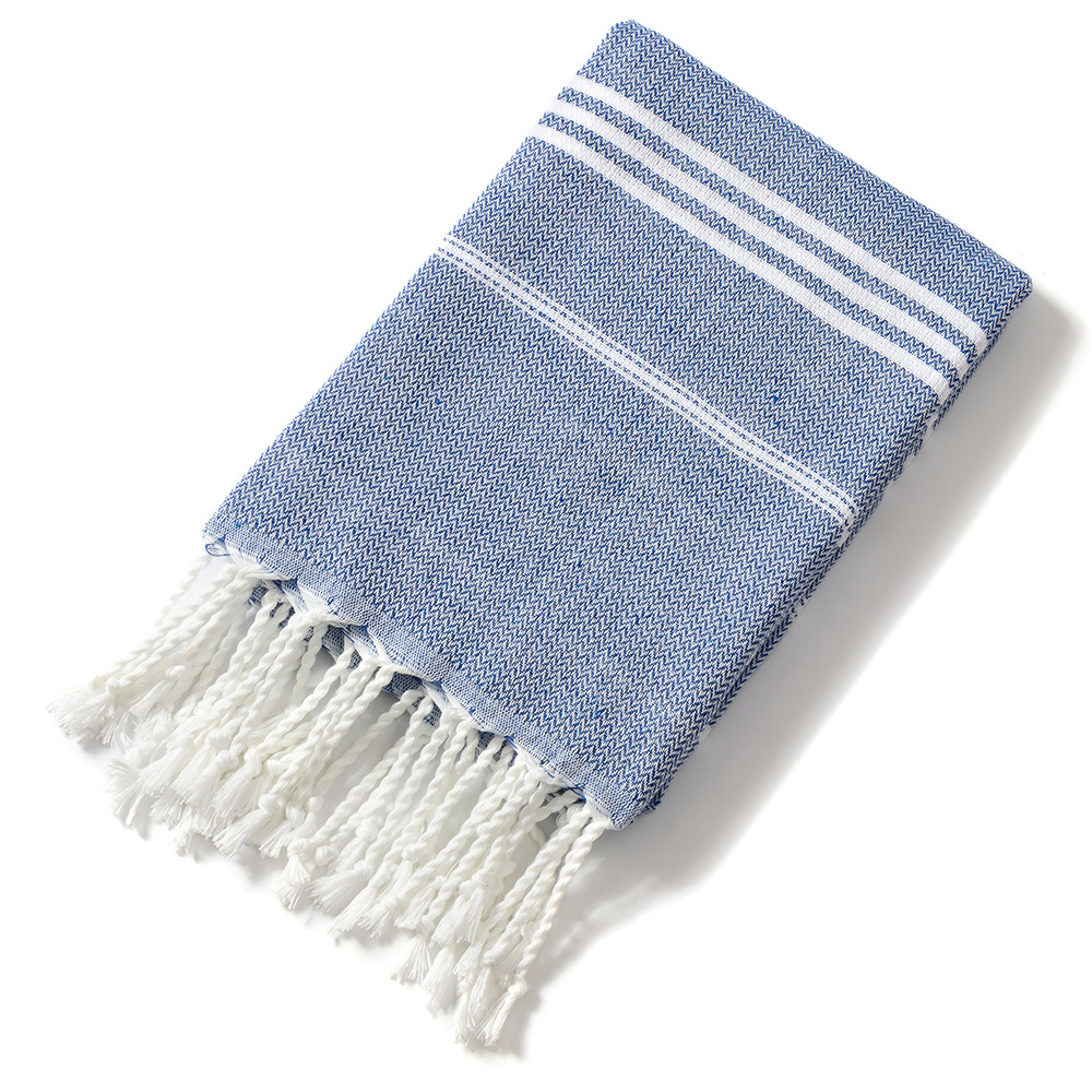 3 Pack Turkish Style Beach Towel Set 90x180cm - Quick Dry Lightweight Large Peshtemal Bath Sheet with Tassels - Royal blue, Black & Green