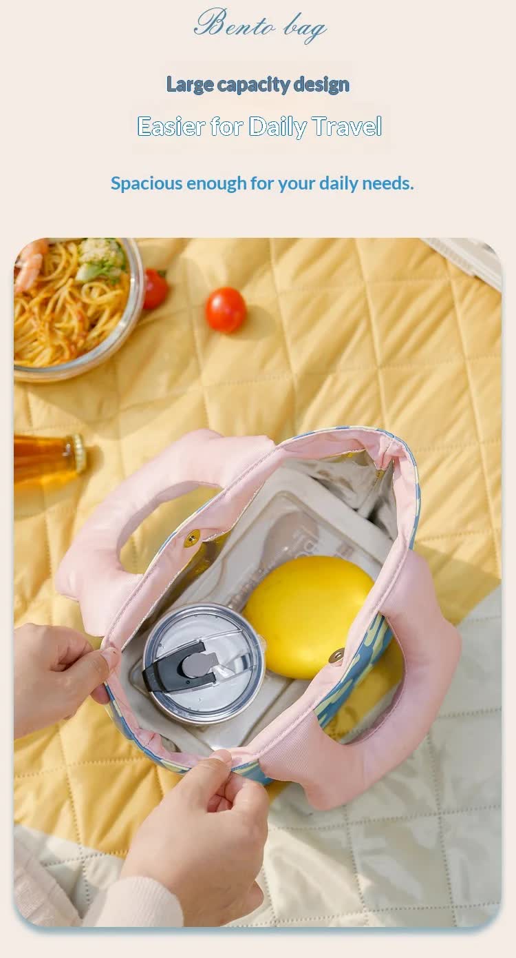 Insulated Lunch Bag Tote Fashion Graffiti Print with Soft Padded Handle Waterproof Thermal Cooler Bento Case for Work School and Picnics Blue with Pink Handle