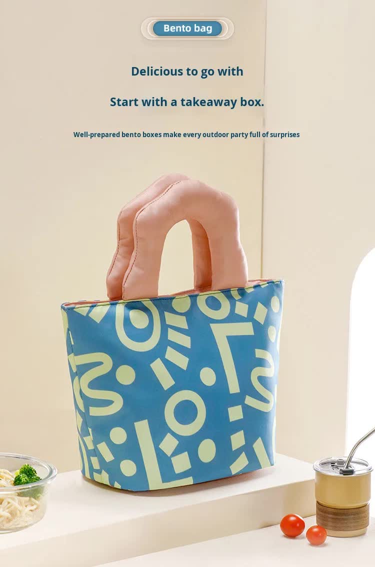 Insulated Lunch Bag Tote Fashion Graffiti Print with Soft Padded Handle Waterproof Thermal Cooler Bento Case for Work School and Picnics Blue with Orange Handle