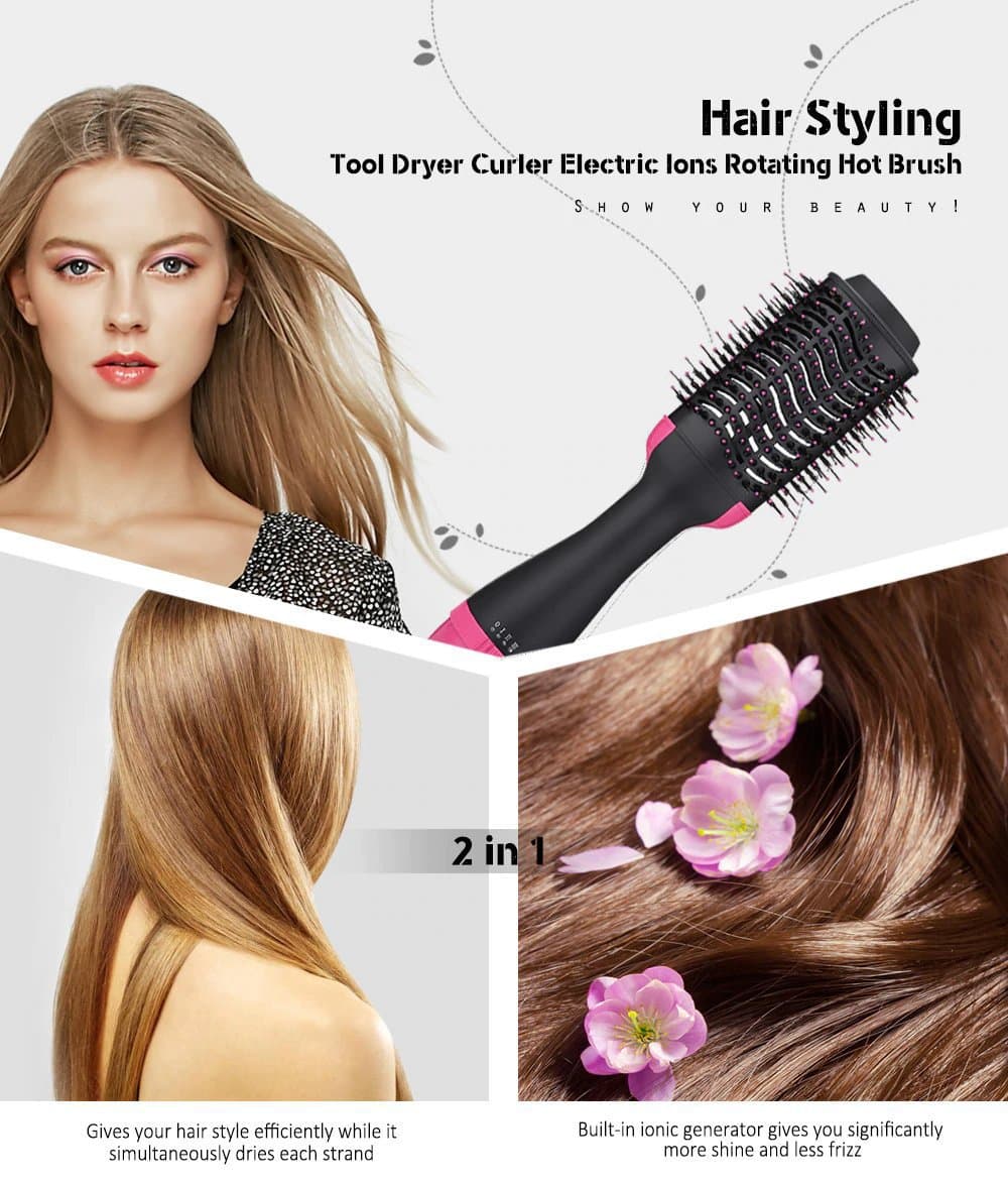 2-in-1 Hot Air Styler Brush Negative Ion Technology 7-Level Temperature 3-Speed Black-Purple