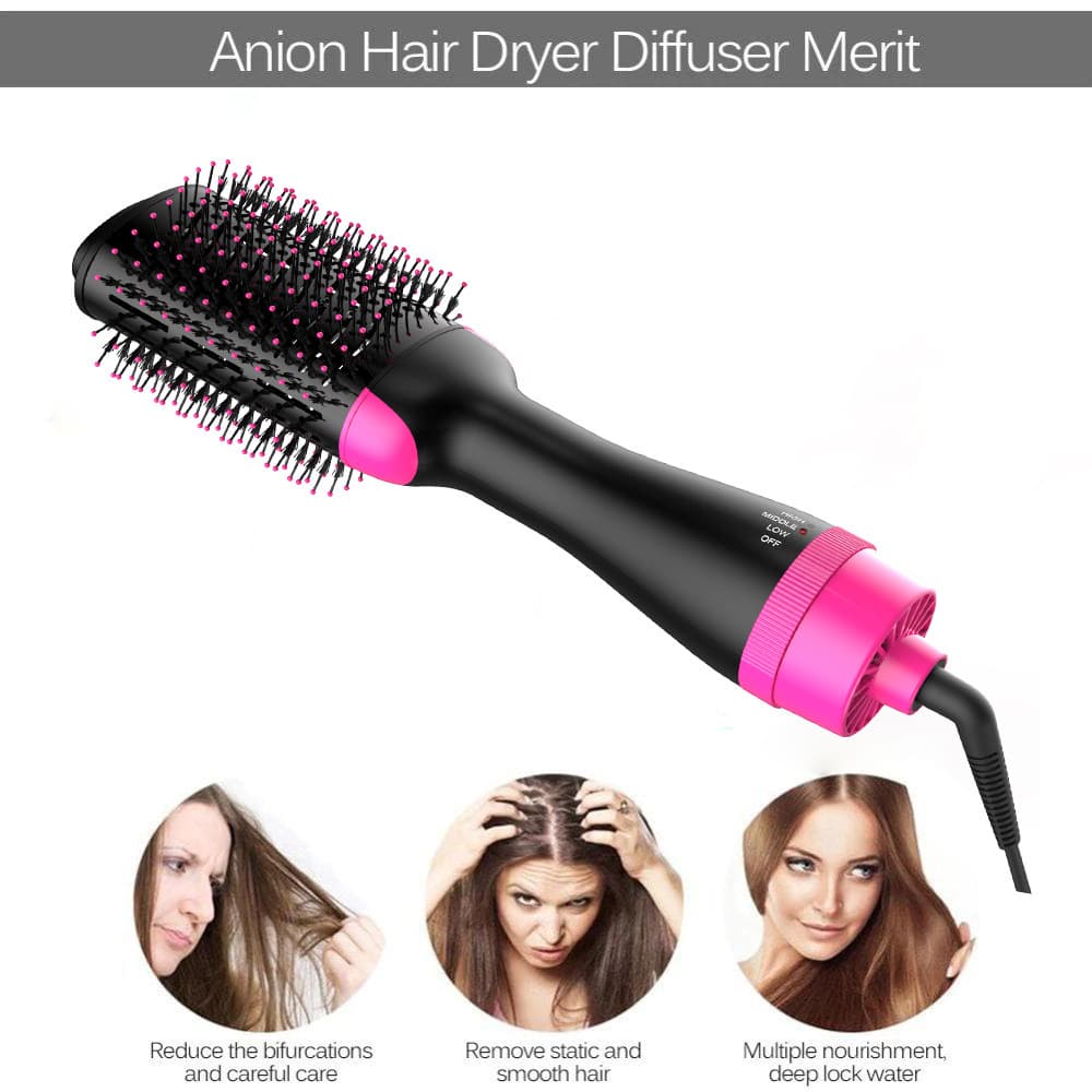 2-in-1 Hot Air Styler Brush Negative Ion Technology 7-Level Temperature 3-Speed Black-Purple