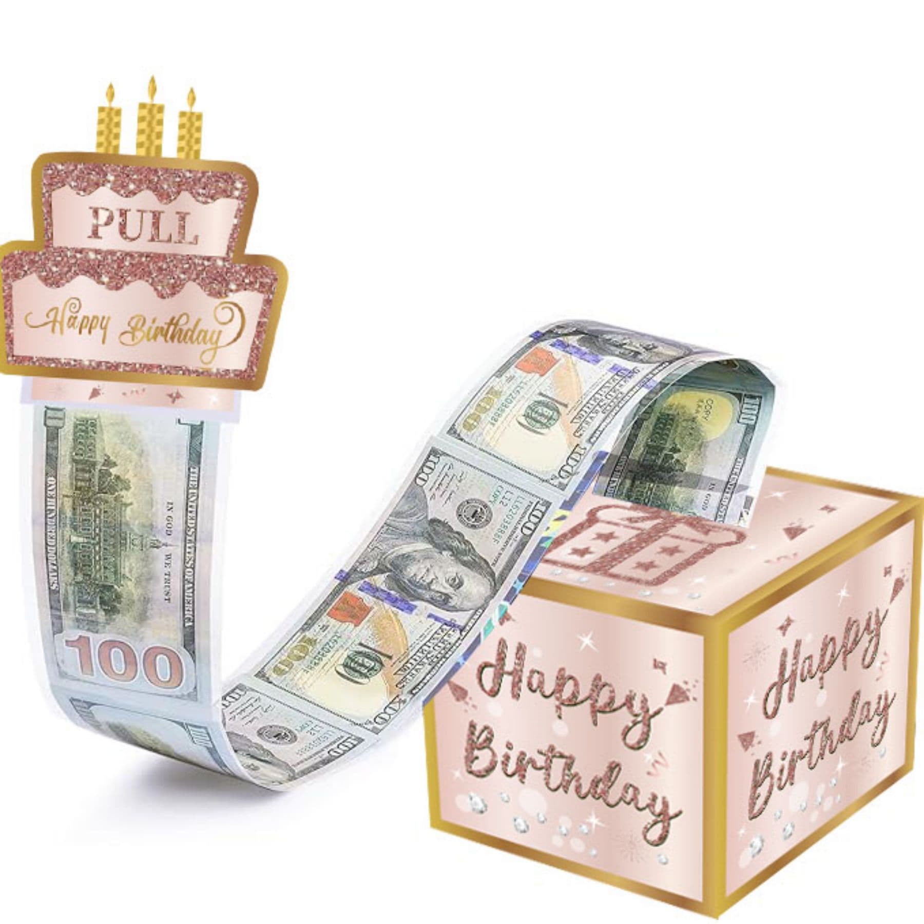 Money Pull Box Double-Layer Digital Design Pink-Gold for Christmas Birthday Holiday Party Decor