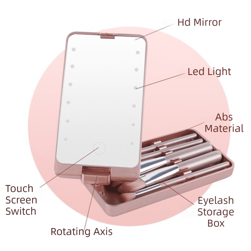 LED Makeup Mirror Portable Mini Foldable Design Dual Color Temperature White