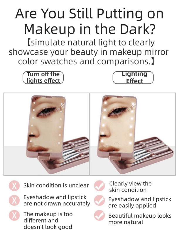 LED Makeup Mirror Portable Mini Foldable Design Dual Color Temperature White