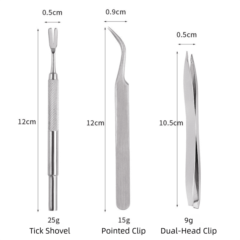 Stainless Steel Pet Tick Remover Tool Kit Professional Fork Double-Head Clip Curved Tweezers 3 Piece