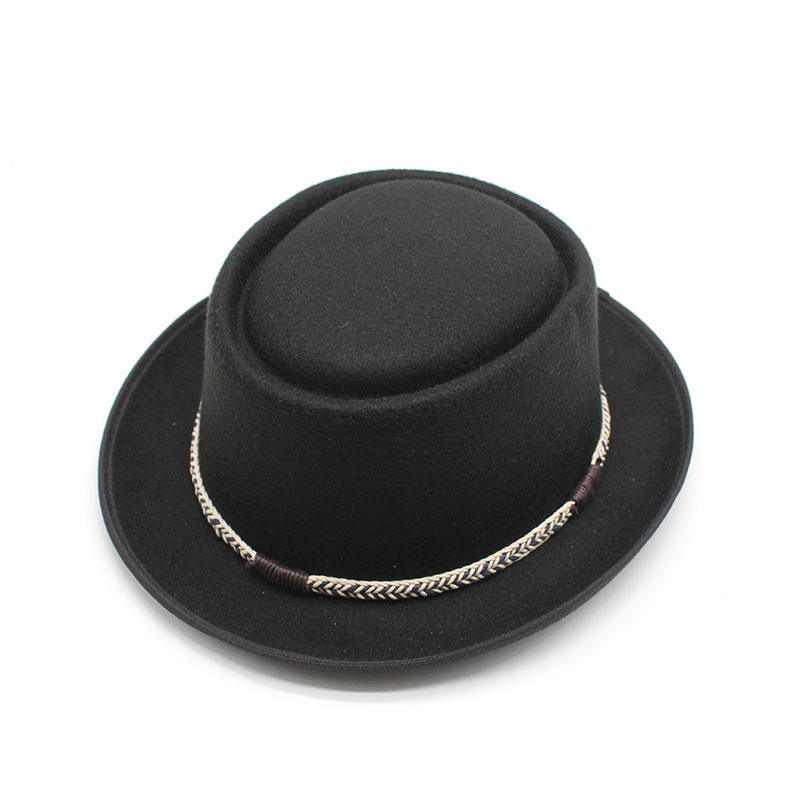 Black Unisex Stylish Pure Woolen Short-Brimmed Fedora - Classic British Gentleman's Fedora with Curled Brim and Dimpled Top