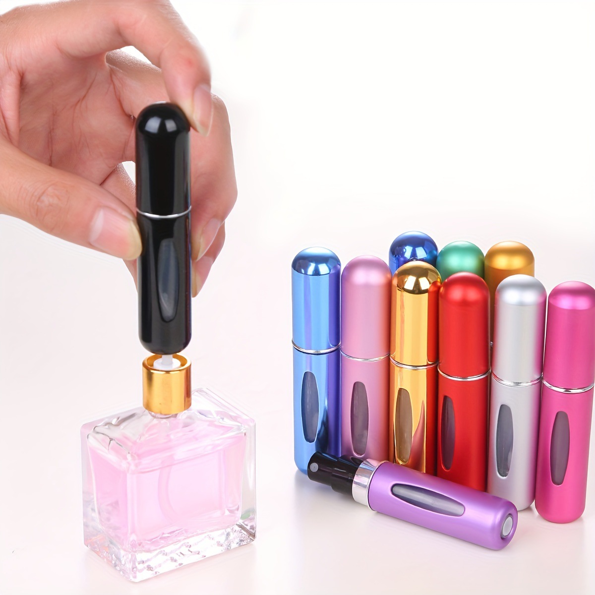 4PCS Gold Portable Perfume Atomizer Bottle(5ML) - Refillable Travel Scent Pump Case, Leak-Proof Aluminum Spray Atomizer