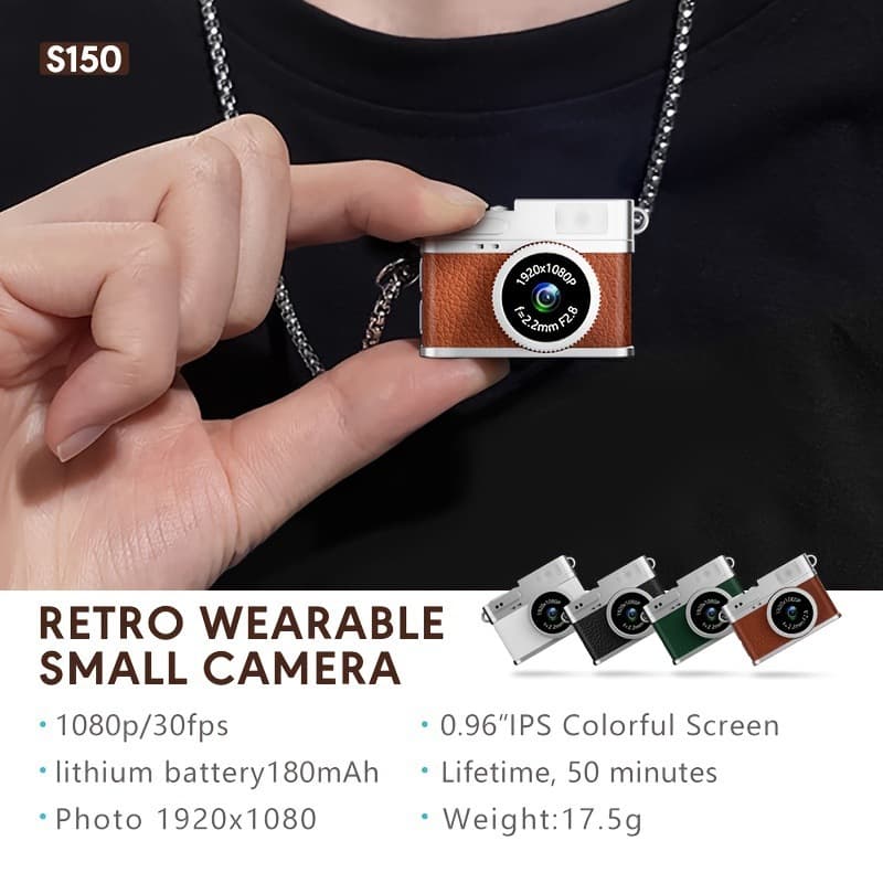 Retro Style Ultra-Mini Thumb Cam for Vlogging (Green) - Portable Digital Photo & Video Recorder with 32GB Memory Card & 0.96" Screen, Free Wearable Keychain & Necklace