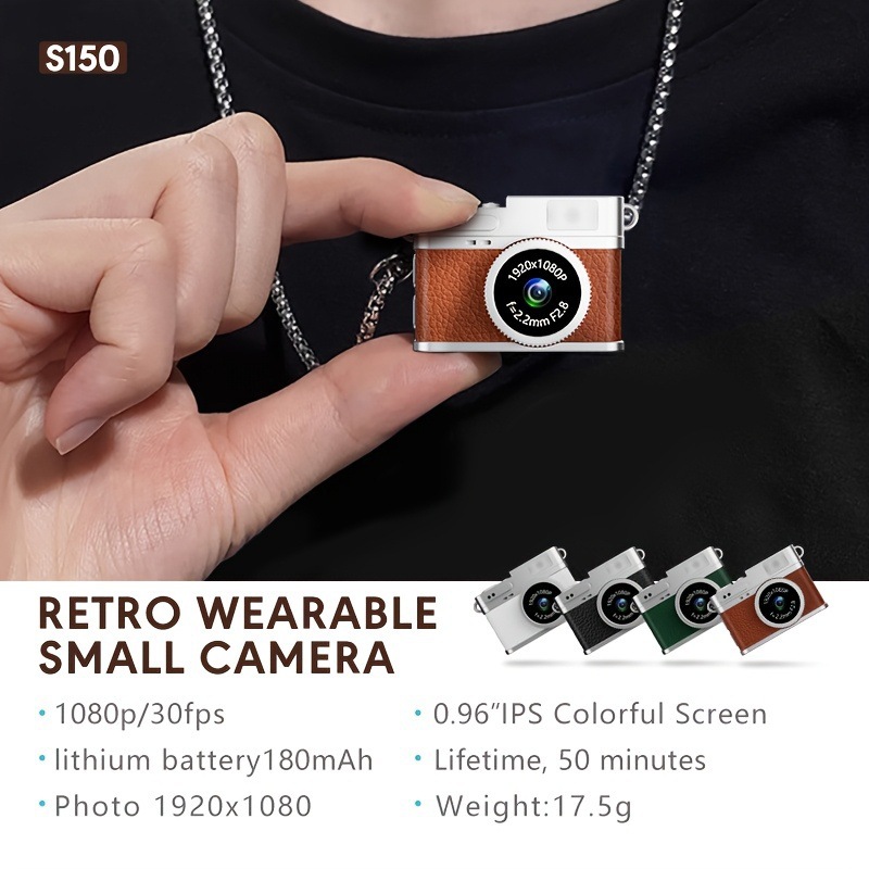 Retro Style Ultra-Mini Thumb Cam for Vlogging (Green) - Portable Digital Photo & Video Recorder with 32GB Memory Card & 0.96" Screen, Free Wearable Keychain & Necklace