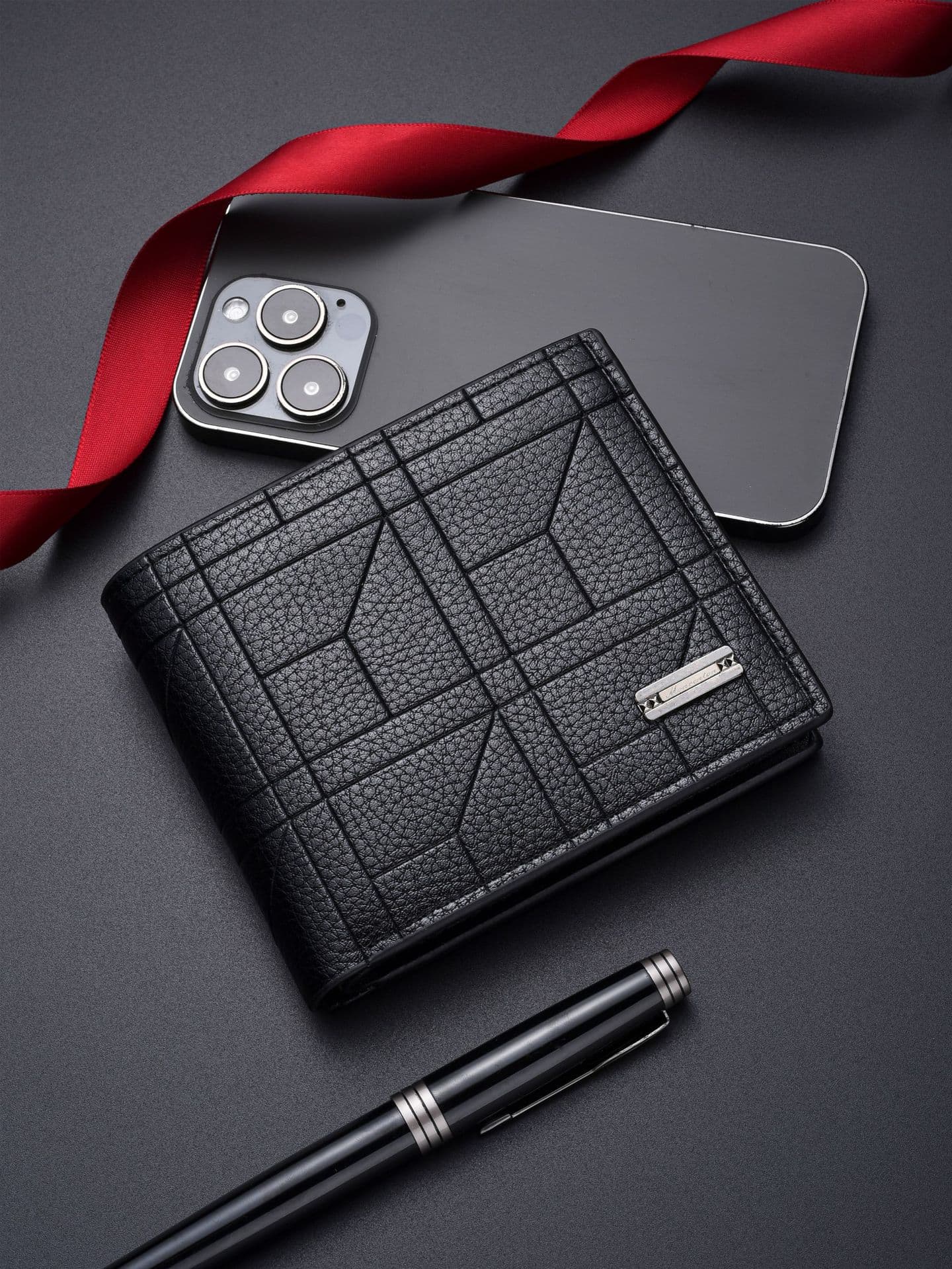 Men's Wallet Ultra-Thin Bi-fold PU Leather Compact Stylish 2-Pack Black
