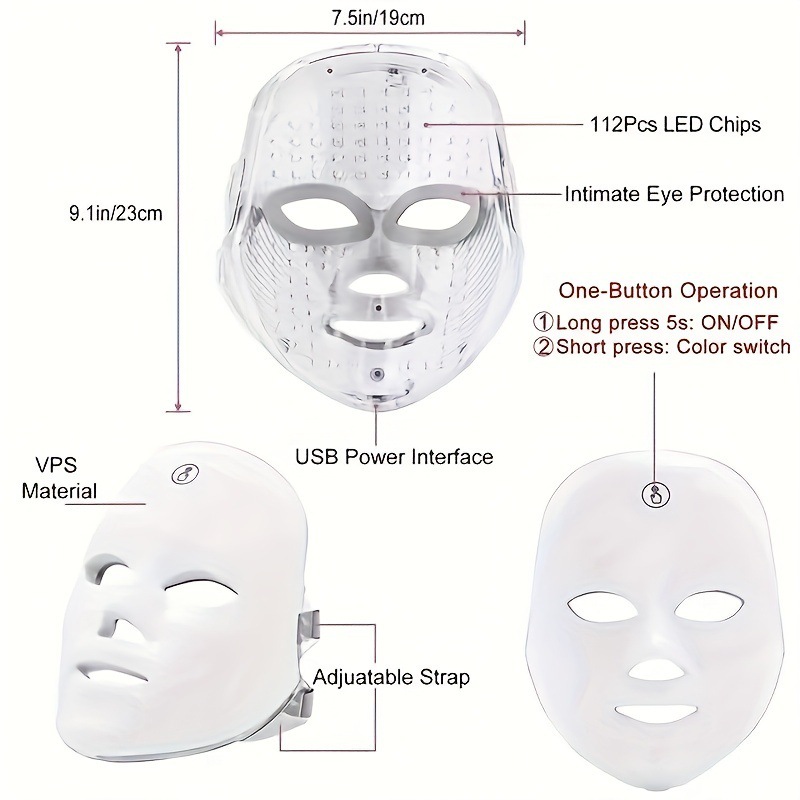7-Color LED Face Mask with 112 Photon LED Chips Lightweight 290g Beauty Device for Home Skincare and Facial Comfort in Australia