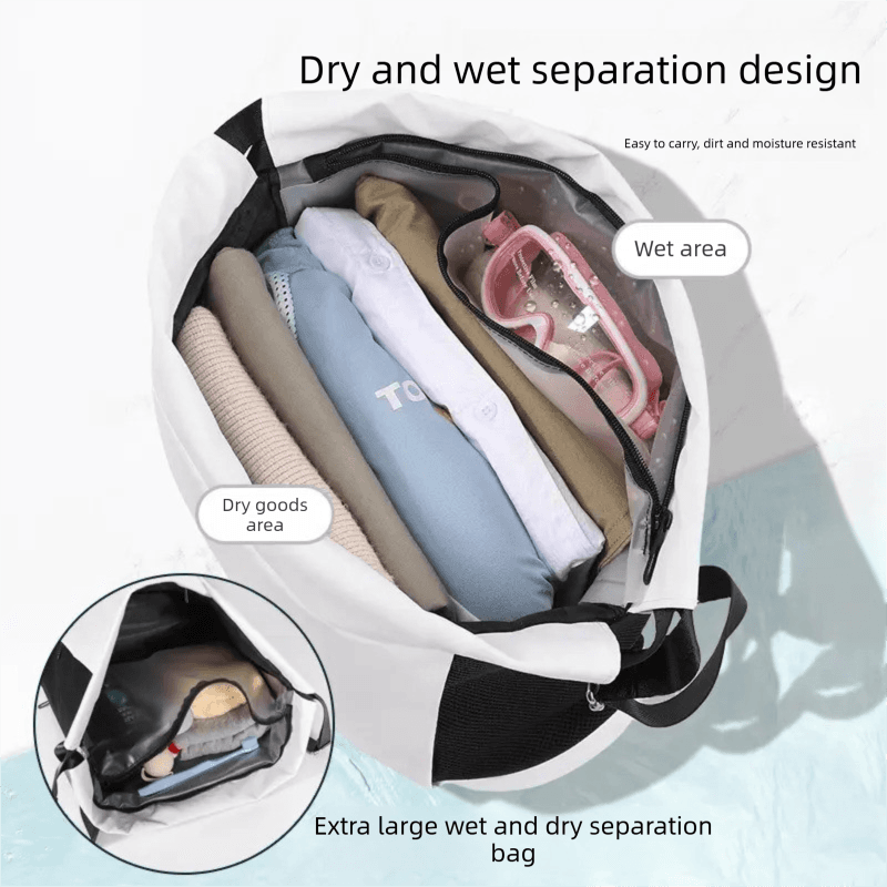 Waterproof Drawstring Swimming Backpack with Wet Dry Separation and Shoe Compartment Grey