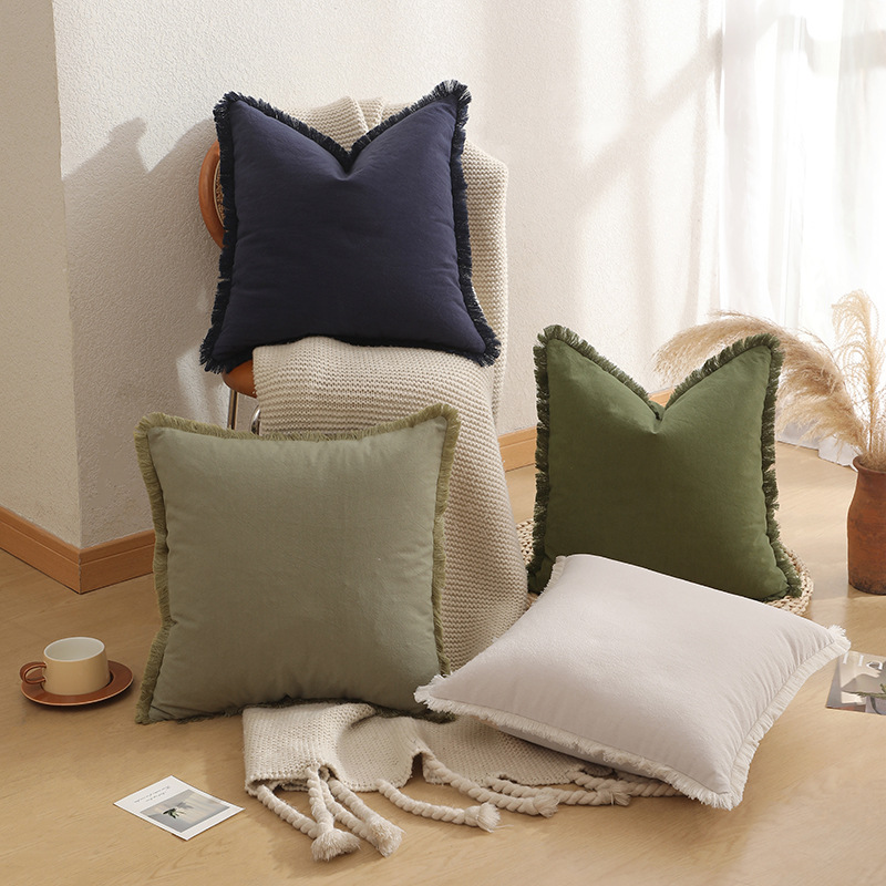 Beige 2 Pack Bohemian Tassel Pillowcases Soft Washed Cotton Cushion Covers for Living Room Sofa Elegant Decor Solution for Local Standard Home Environments
