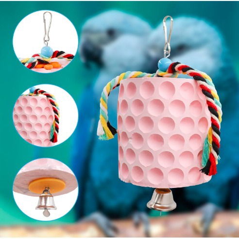 2-Pack Blue Hanging Bird Chew Toy with Bell and Rope, Ideal for Parrots, Squirrels, and Rodents – Durable Wood-Based Grinding Stone for Beak Exercise and Enrichment
