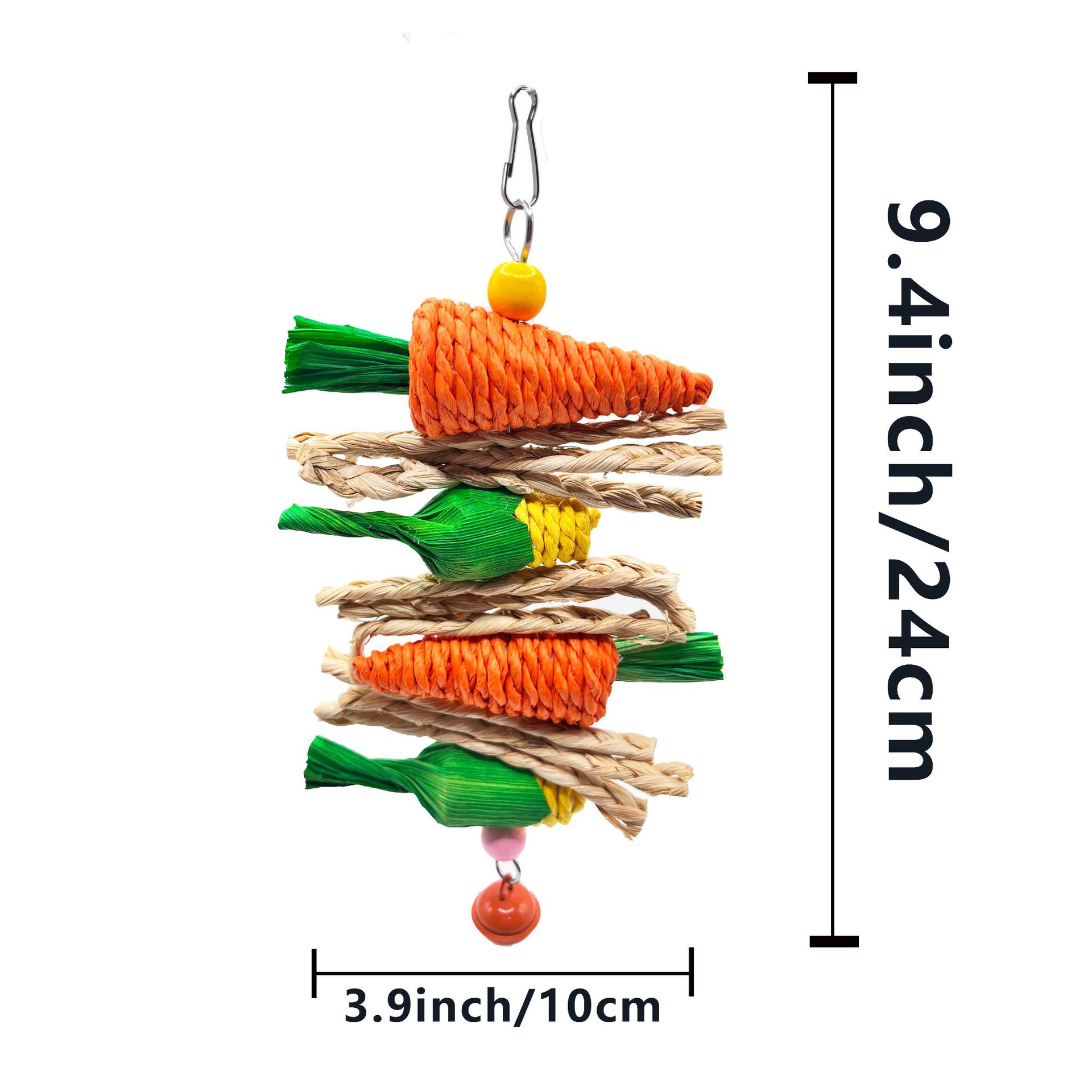 2-Pack Radish and sweetcorn skewers Bird Chew Toy for Parrots, Budgies, Hamsters, Rabbits & Small Pets – Hanging Carrot-Shaped Enrichment Toy with Natural Fibers for Beak Grinding and Mental Stimulation