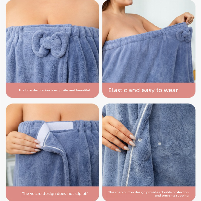 White Plus Size Bath Wrap Dress with Adjustable Elastic Waist and Bow Detail – Soft Absorbent Towel Robe for Post-Shower Comfort