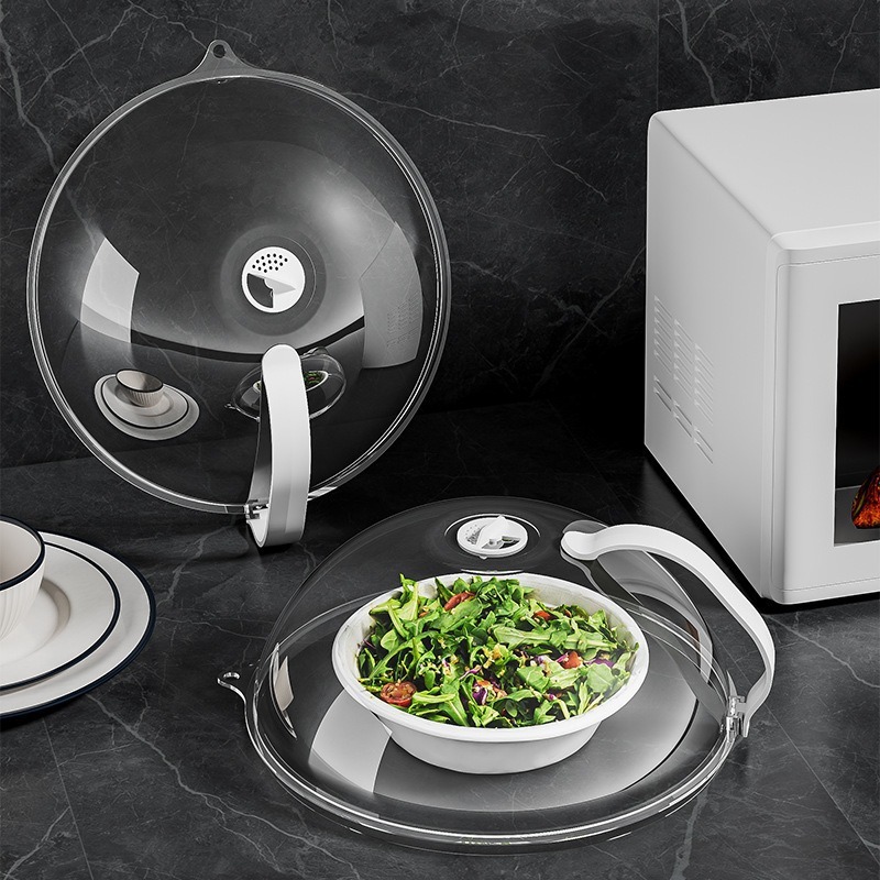 360° Microwave Splash Cover with Rotating Vent and Heat-Resistant Handle – Transparent Food Protector for Cooking, Reheating, and Refrigeration