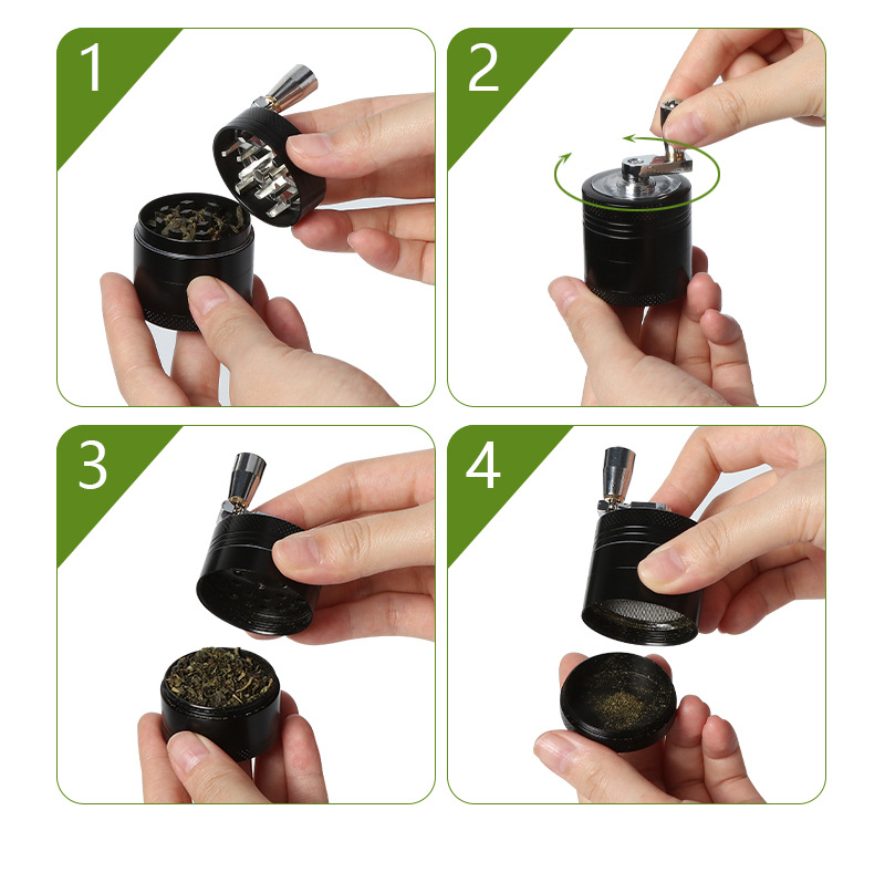 Green 40mm Zinc Alloy 4-Layer Hand-Crank Grinder – Compact Metal Spice & Herb Crusher with Stainless Steel Teeth, Filter Mesh, and Portable Design