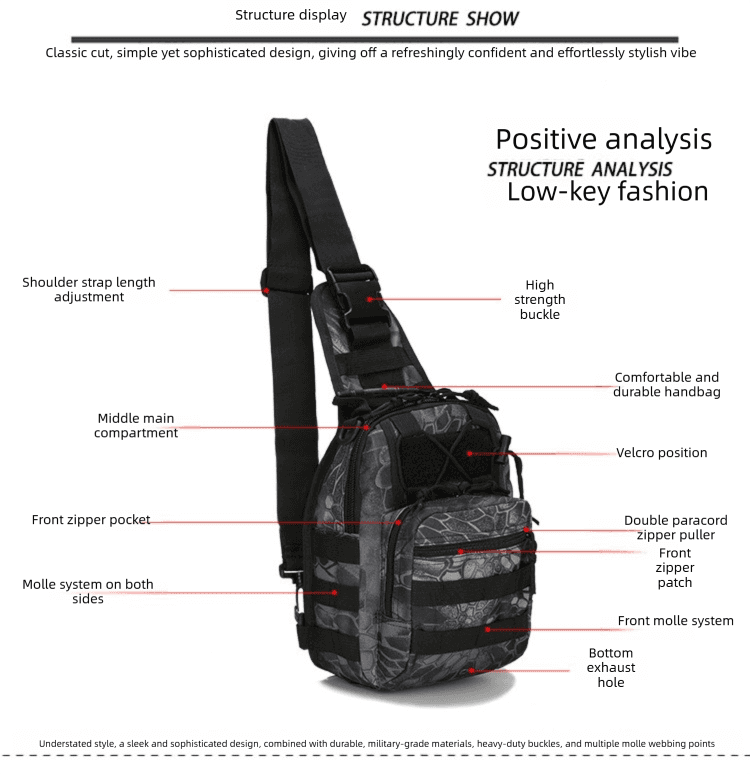 Tactical Sling Bag Jungle Camo 600D Waterproof Crossbody Backpack EDC Shoulder Pack