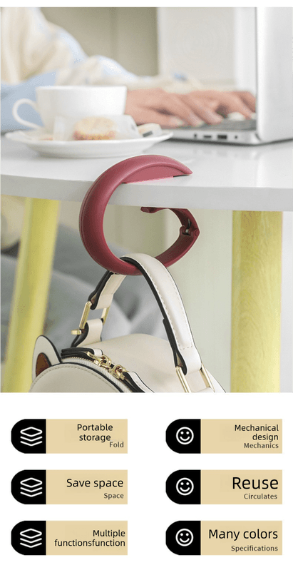 2 PCS Portable Purse Bag Hook Hanger Table Edge Holder Dark Brown Foldable Non-Slip Clip for School Desk Office & Cafe
