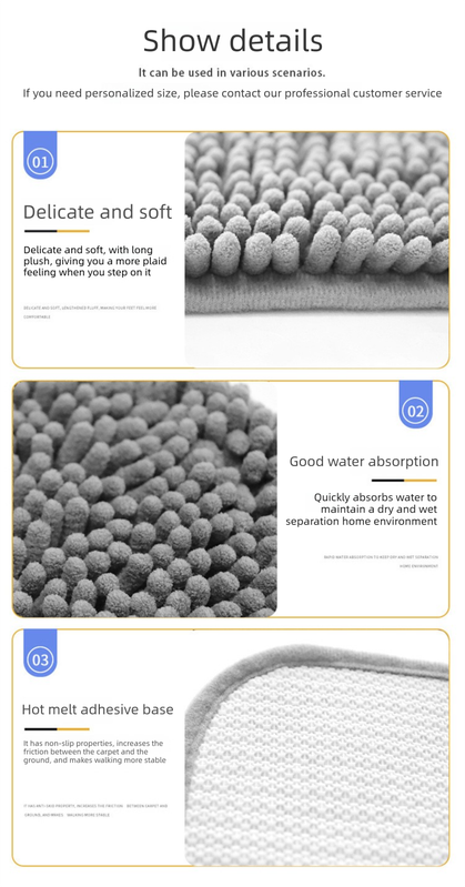 Grey Chenille Pet Mat Non-Slip Absorbent Dog & Cat Rug 50x80cm Cute Paw Print Design for Feeding Sleeping or Entryway
