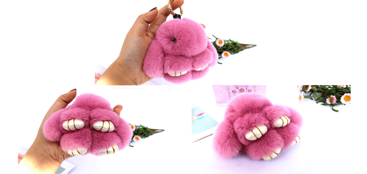 Plush Keyring Fluffy Mini Rex Rabbit Fur Keychain Soft Plush Doll Apricot Pink