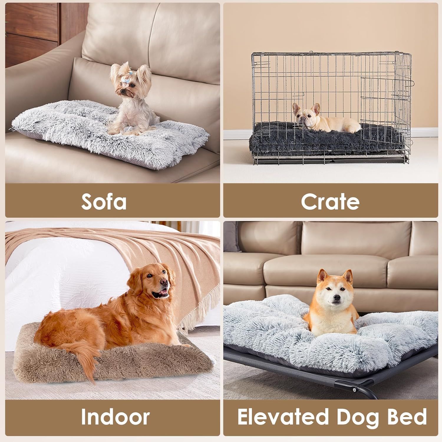 Luxury Long Plush Pet Bed Mat Faux Fur Crate Pad 55x40cm Dark Offee Soft Warm Cushion for Dogs & Cats