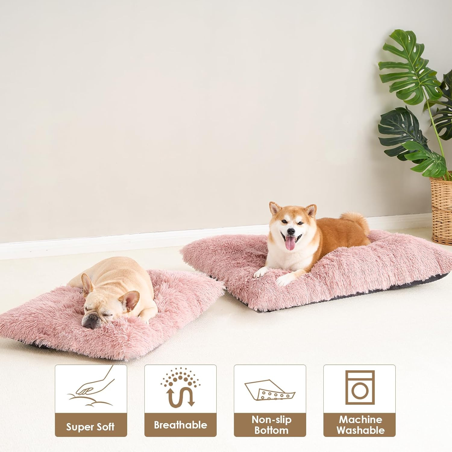 Luxury Long Plush Pet Bed Mat Faux Fur Crate Pad 55x40cm Pink Soft Warm Cushion for Dogs & Cats