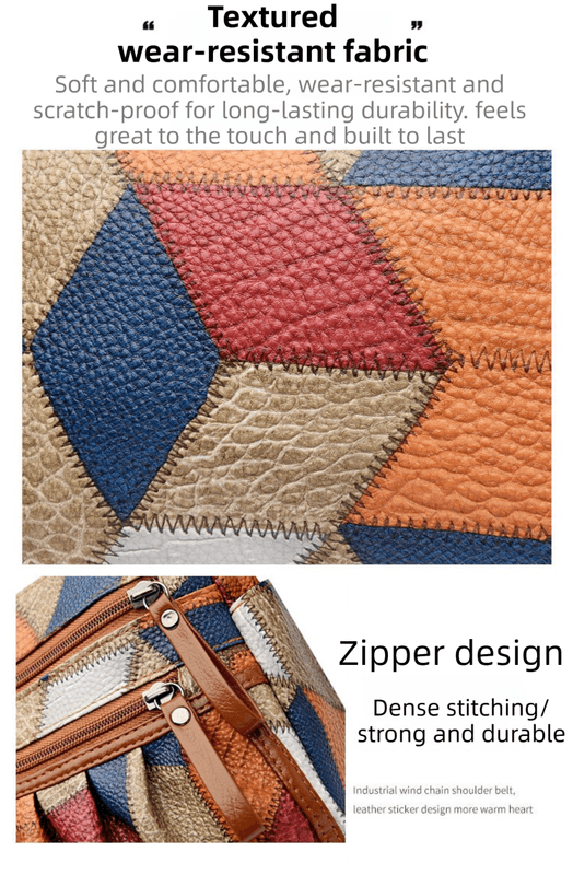 Shoulder Bag Lightweight PU Leather Pleated Multi-Zipper Large Capacity Contrast Color Patchwork for Women
